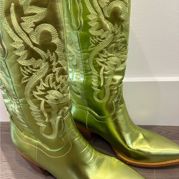 Green Metallic Cowgirl Western Cowboy Chunky Heeled Boots Size 8 - Picture 3 of 12